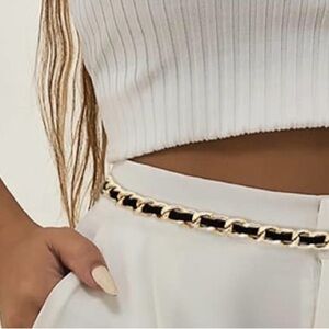 BLACK SUEDE & GOLD CHAIN ADJUSTABLE HOOK BELT WITH DANGLING HEART 38”LONG